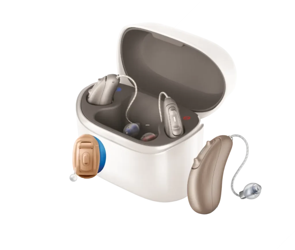 Aparelho auditivo discreto dentro de estojo portátil – Sonance Ribeirão Preto